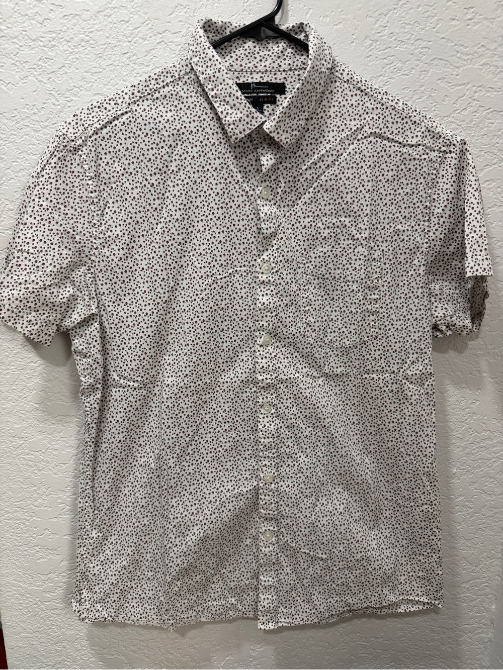 Marc Anthony White Short-Sleeve Button-Up with Black Dot Print